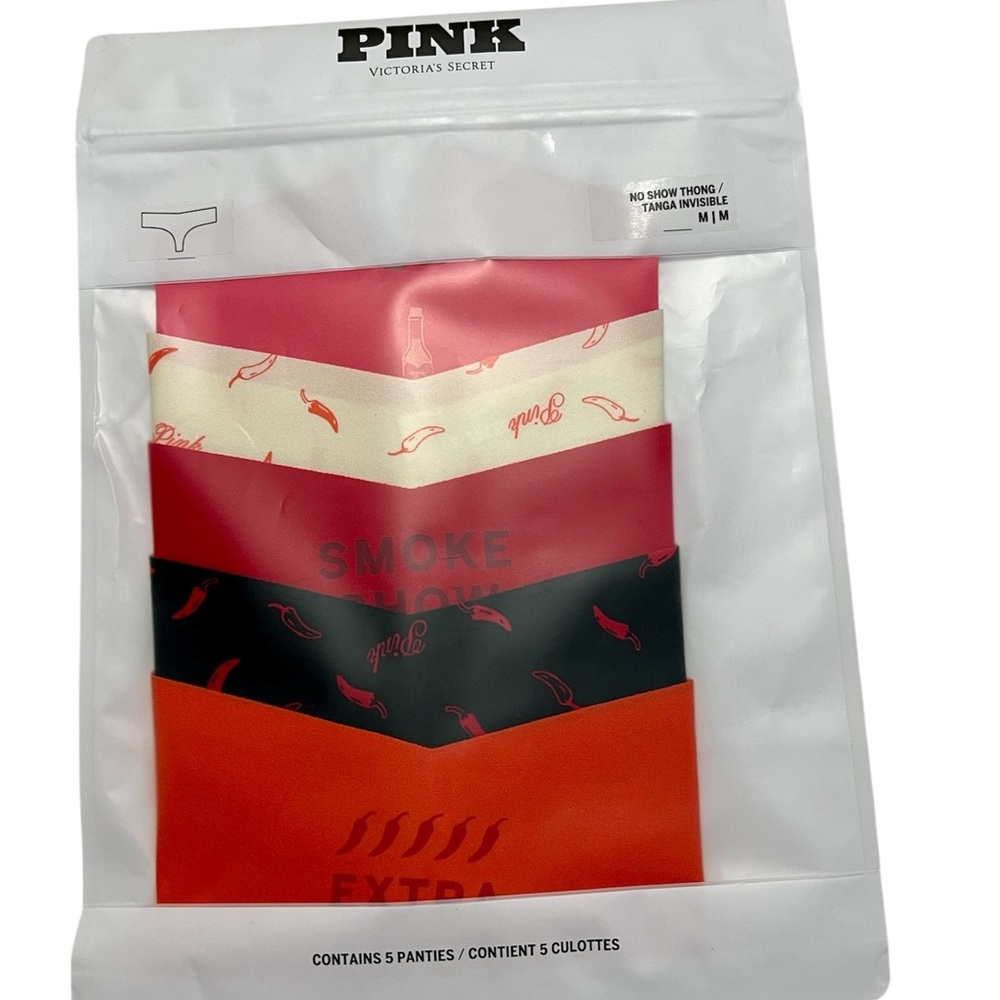 Victoria's Secret PINK No Show Thong Set - Red, Cream, Black